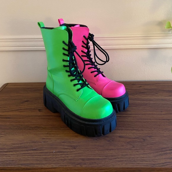Dolls Kill Shoes Neon Green And Pink Platform Boots Poshmark
